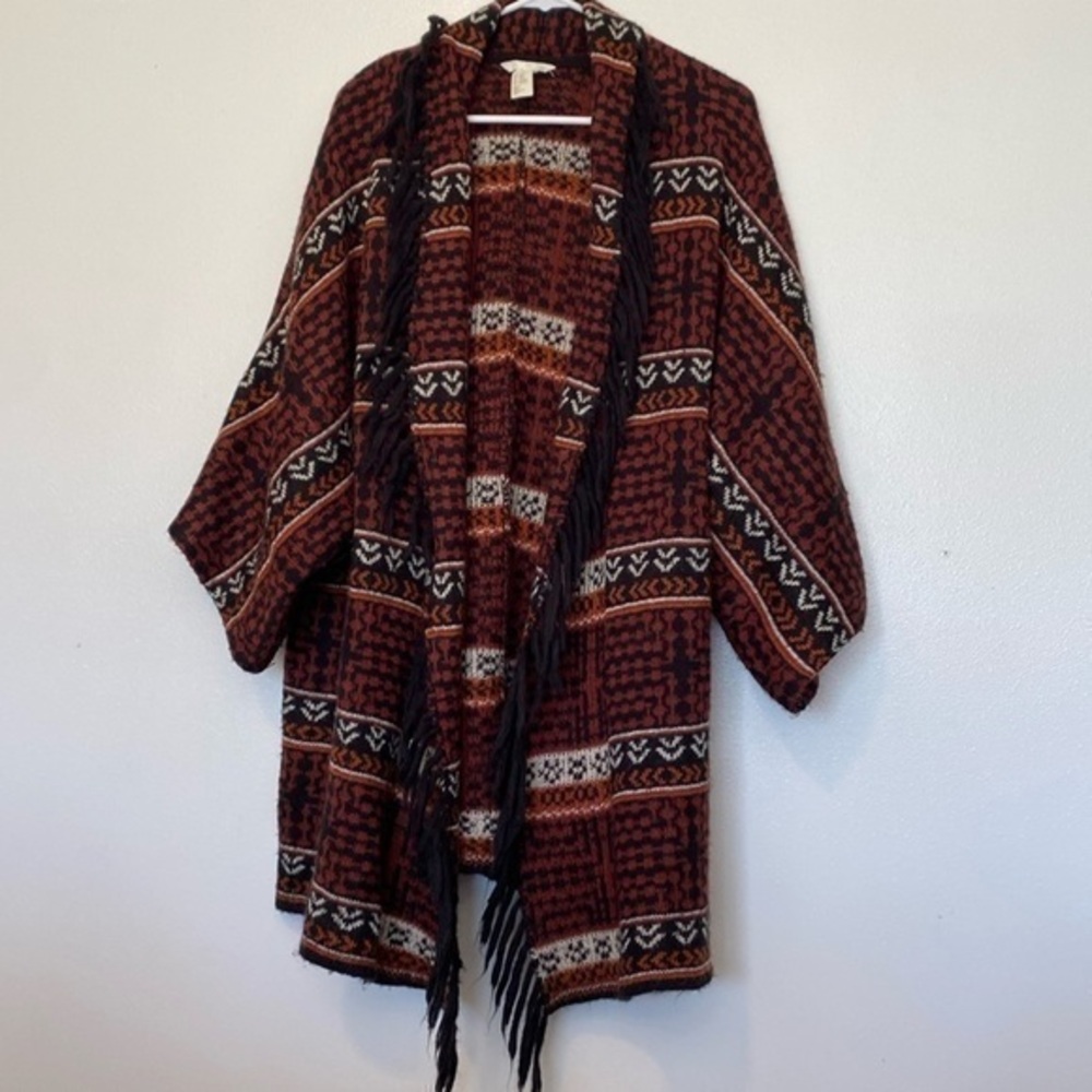 H&M cozy acrylic tassel poncho cardigan oversized sweater xs/s